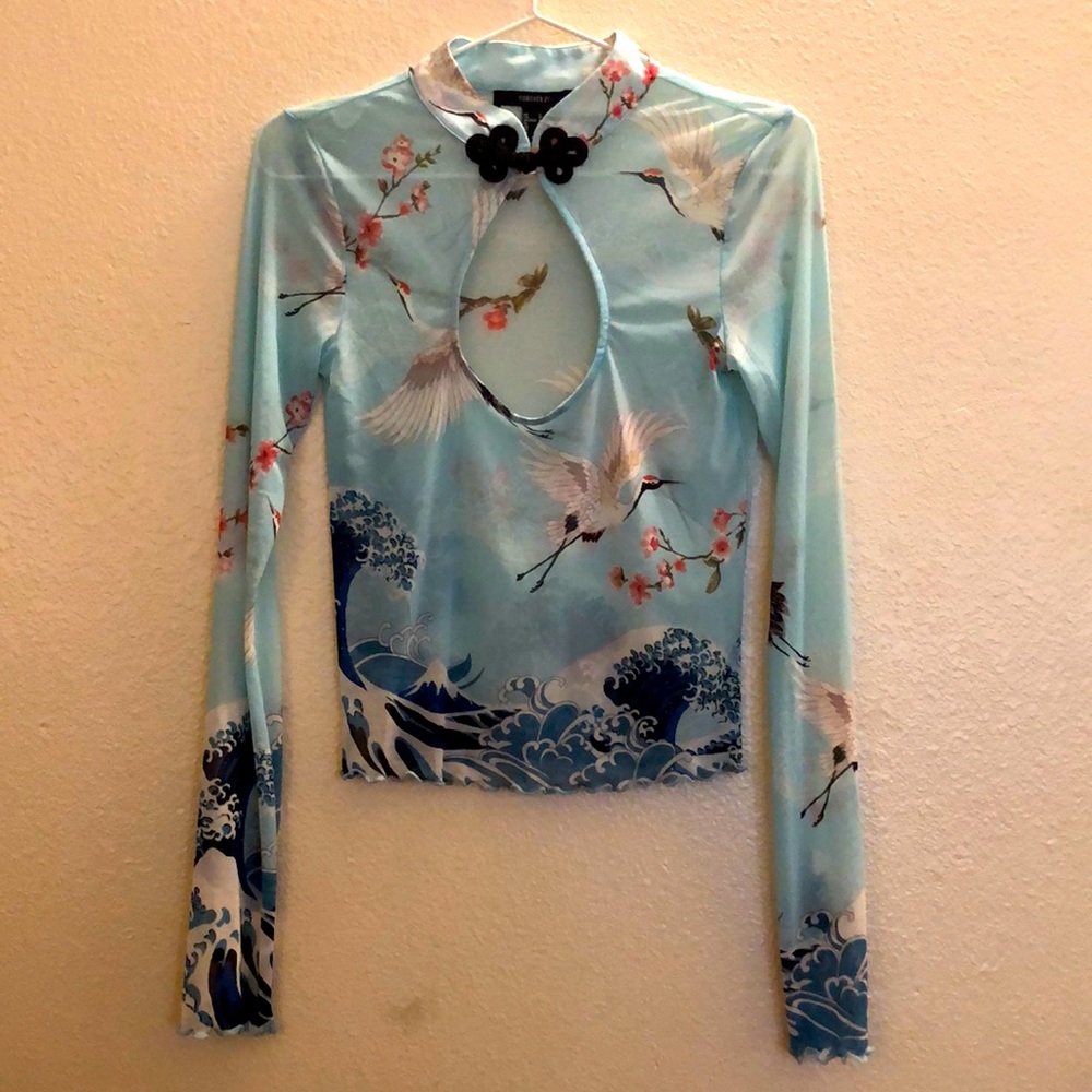Mesh fabric Japanese style blouse
